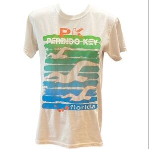 Perdido Key Florida shorts sleeve white T-shirt seagulls Cotton blend size S